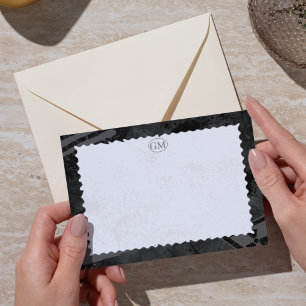 Minimalist Black & White Border Monogram Note Card