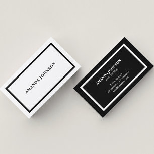 Minimalist Black White Border Simple Script  Business Card