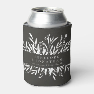 Minimalist Black White Botanical Custom Wedding  Can Cooler