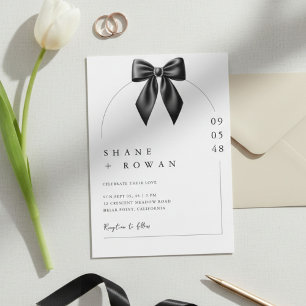 Minimalist Black & White Bow Wedding Invitation 