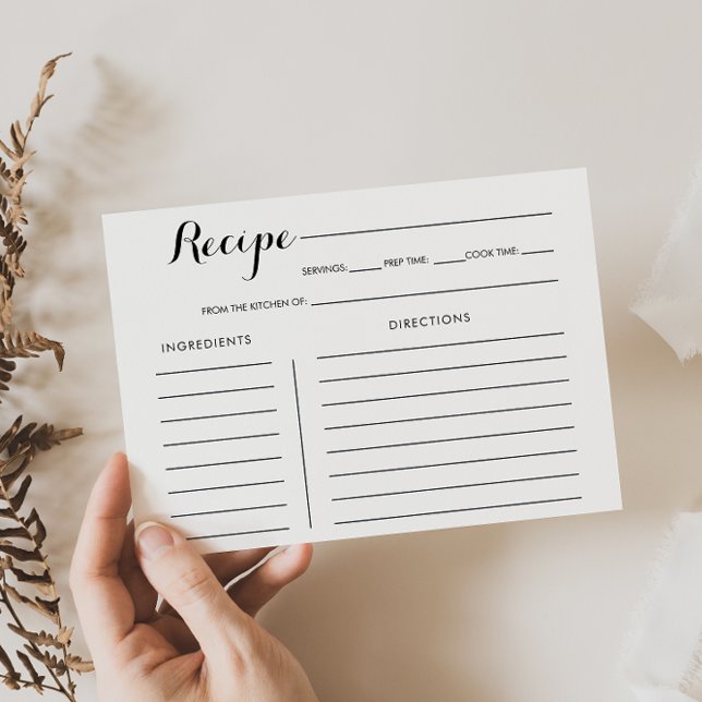 Minimalist Black White Bridal Shower Recipe Card (Creator Uploaded)