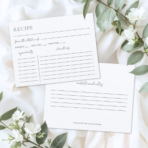 Minimalist Black White Bridal Shower Recipe Enclosure Card