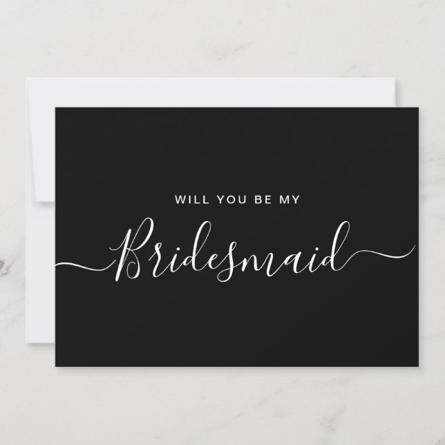 Minimalist Black White Bridesmaid Proposal Invitation (Front)