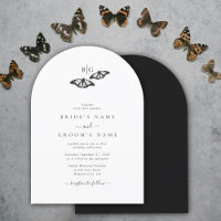 Minimalist Black White Butterfly Monogram Wedding