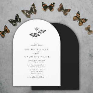 Minimalist Black White Butterfly Monogram Wedding Invitation