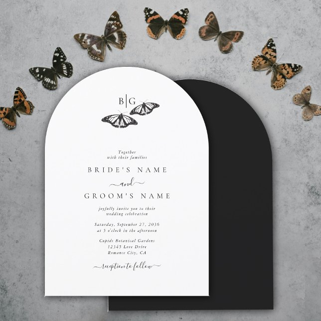 Minimalist Black White Butterfly Monogram Wedding Invitation (Minimalist Black White Butterfly Monogram Wedding Invitation)