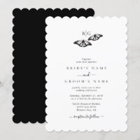 Minimalist Black White Butterfly Monogram Wedding
