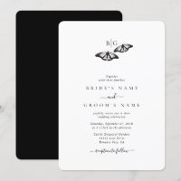 Minimalist Black White Butterfly Monogram Wedding