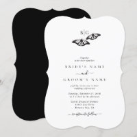 Minimalist Black White Butterfly Monogram Wedding