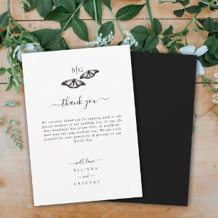 Minimalist Black White Butterfly Monogram Wedding Thank You Card