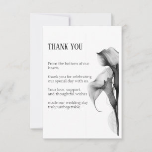 Minimalist Black & White Calla Lily Flat Wedding T Thank You Card