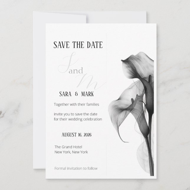 Minimalist Black & White Calla Lily Save the Date  (Front)
