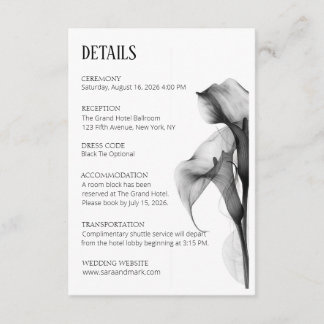 Minimalist Black & White Calla Lily Wedding Detail Enclosure Card