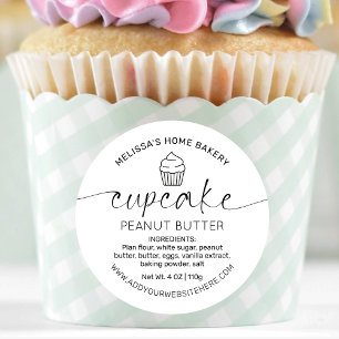 Minimalist Black White Calligraphy Cupcake Label