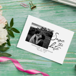 Minimalist Black & White Calligraphy Photo Wedding Save The Date