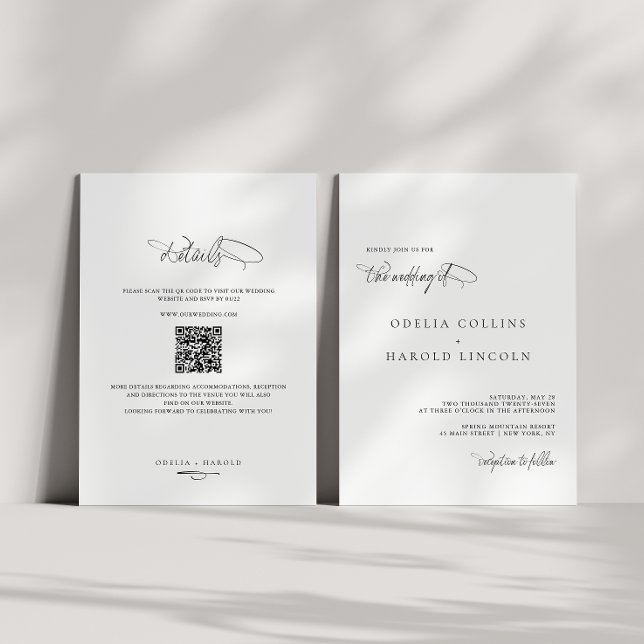 Minimalist Black White Calligraphy QR Code Wedding Invitation (Creator Uploaded)