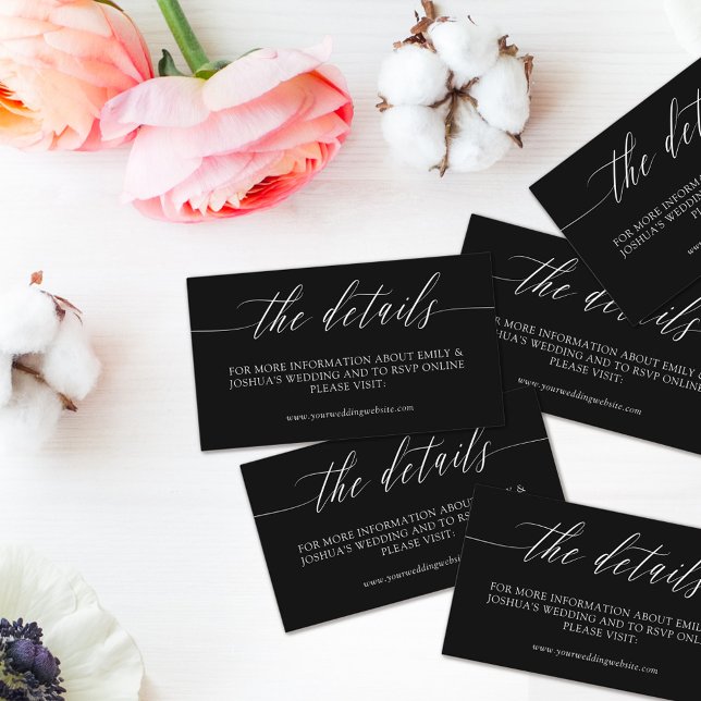 Minimalist Black White Calligraphy Wedding Details Enclosure Card (Creator Uploaded)