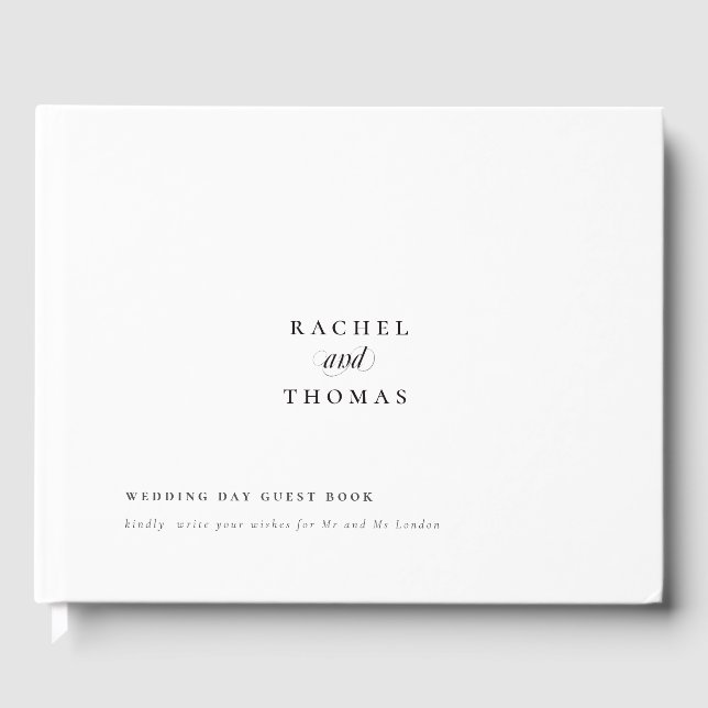 Minimalist  Black White Calligraphy Wedding Guest Book (Front)