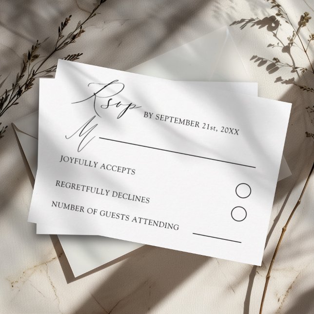 Minimalist Black & White Calligraphy Wedding RSVP Card (Creator Uploaded)