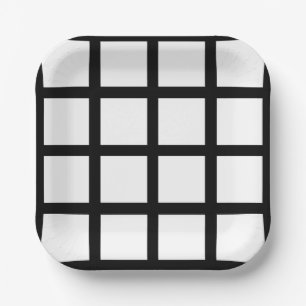 Minimalist Black White chequered pattern Paper Plate