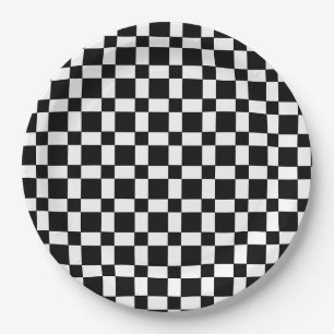 Minimalist Black White chequered pattern Paper Plate