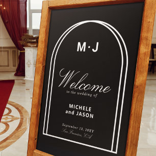 Minimalist Black White Chic Arch Welcome Wedding Poster