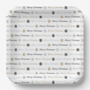 Minimalist Black White Christmas Party Paper Plate