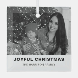 Minimalist Black & White Christmas Photo Ornament