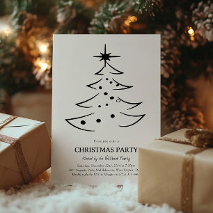 Minimalist Black & White Christmas Tree Party Invitation