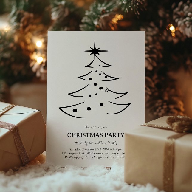 Minimalist Black & White Christmas Tree Party Invitation (Creator Uploaded)