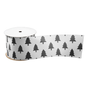 Minimalist Black White Christmas Tree Pattern   Satin Ribbon