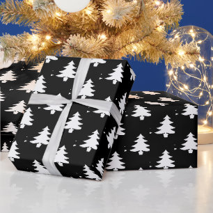Minimalist Black White Christmas Tree Pattern Wrapping Paper