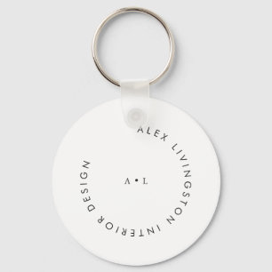 Minimalist Black White Circle Monogram Logo Key Ring