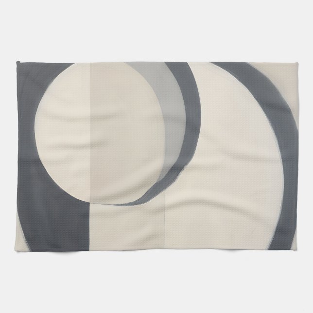 Minimalist Black White Circles Art Tea Towel (Horizontal)