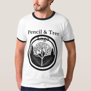 Minimalist Black & White Circular Pencil & Tree Lo T-Shirt