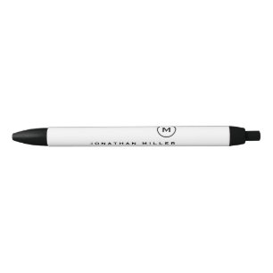 Minimalist Black White Classic Monogrammed Ink Pen