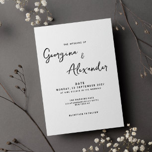 Minimalist black white classic script wedding invitation