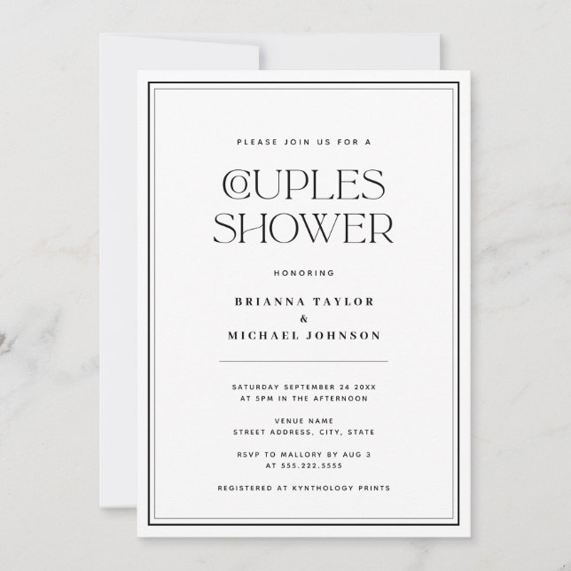 Minimalist Black & White Couples Shower Invitation (Front)