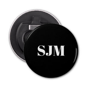Minimalist black white Custom monogram initials Bottle Opener