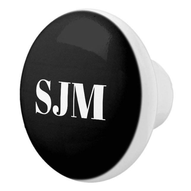 Minimalist black white Custom monogram initials Ceramic Knob (Right)