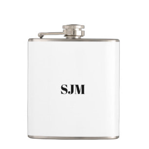 Minimalist black white Custom monogram initials Hip Flask