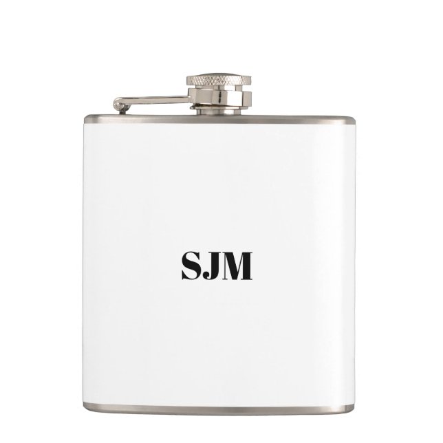 Minimalist black white Custom monogram initials Hip Flask (Front)