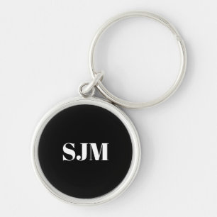 Minimalist black white Custom monogram initials Key Ring