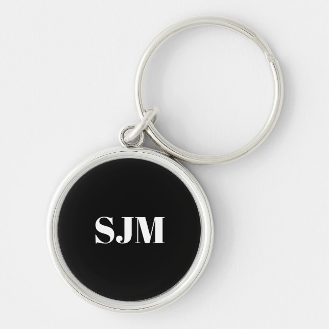 Minimalist black white Custom monogram initials Key Ring (Front)
