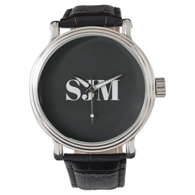 Minimalist black white Custom monogram initials Watch (Front)