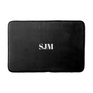 Minimalist black white Custom monogram name Bath Mat