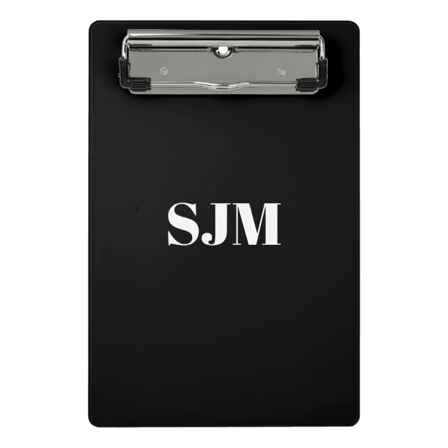 Minimalist black white Custom monogram name Mini Clipboard (Front)