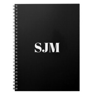 Minimalist black white Custom monogram name Notebook