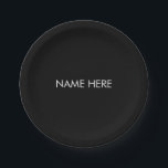 Minimalist black white custom name text elegant paper plate<br><div class="desc">Minimalist black white custom name text elegant party Paper Plates.
customise,  personalise name,  text,  monogram.
Elegant,  simple,  modern style.</div>