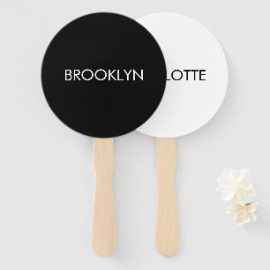 Minimalist black & white custom name Two sided Hand Fan